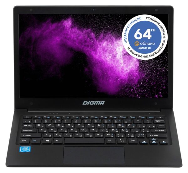 Ноутбук Digma EVE 11 C422, 11.6", IPS, Intel Celeron J4005 4ГБ, SSD 64ГБ, Intel UHD Graphics 600, черный (es1068ew)